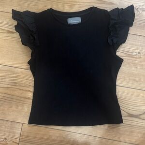Anthropologie Black Ruffle Tee